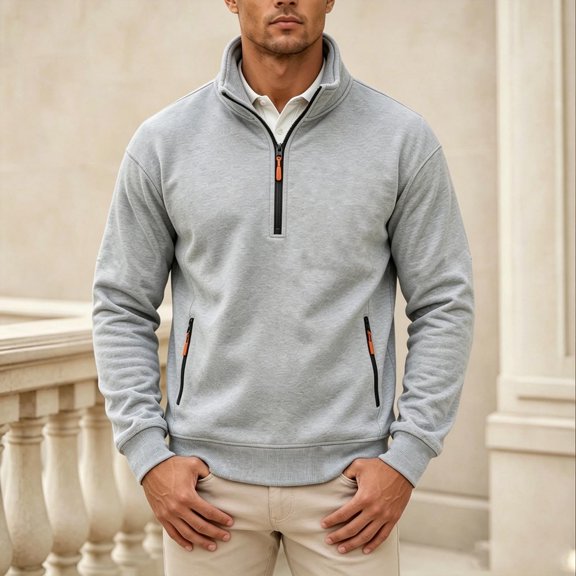 LYSMORA Men's Stand Collar Quarter Zip Pullover Sweatshirt, Zipper Side Pockets Long Sleeve Loose Casual Athletic Tops