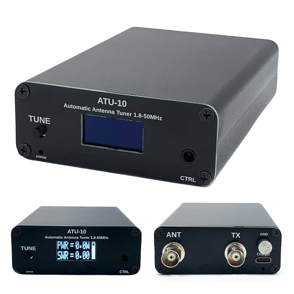 HUISZJ ATU-10 ATU10 Automatic Antenna Tuner, 1-15W Antenna Automatic Tuner, 1.8-50MHz 0.91 Inch OLED Display(Black)