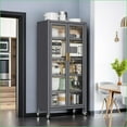 thumbnail image 5 of Kitchen Storage Cabinet: Floor-to-Ceiling Microwave Shelf with Open/Closed Shelving, Grey | Grey | Metal, 5 of 8