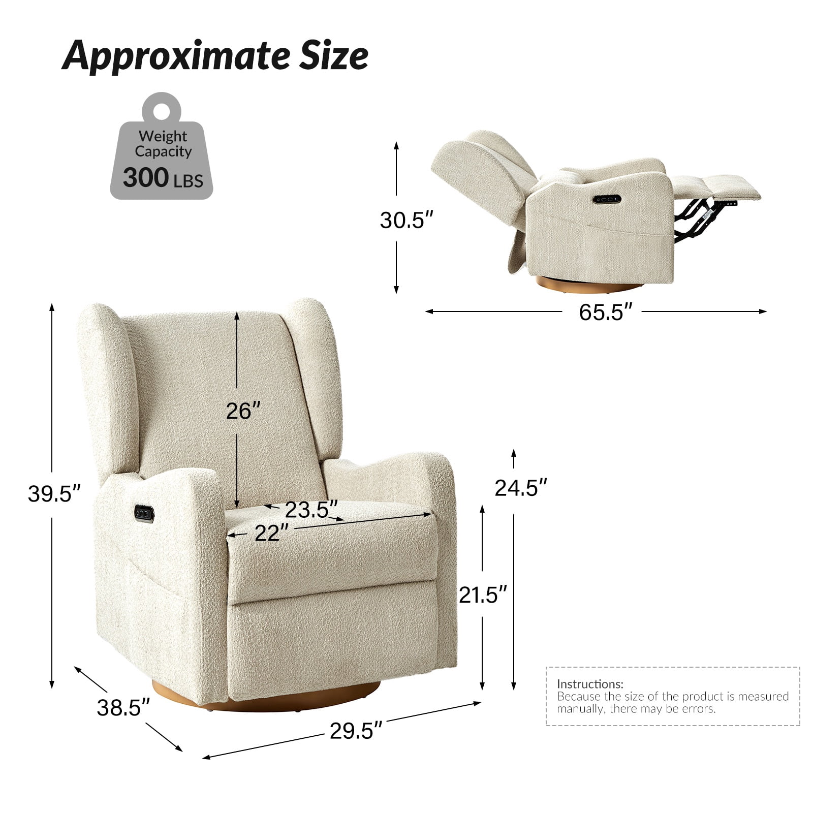 Tina's Home Electric Power Glider Swivel Nursery Recliner Chair Wingback with USB, Waterproof Stain-resistant for Baby Feeding & Living Room Tan