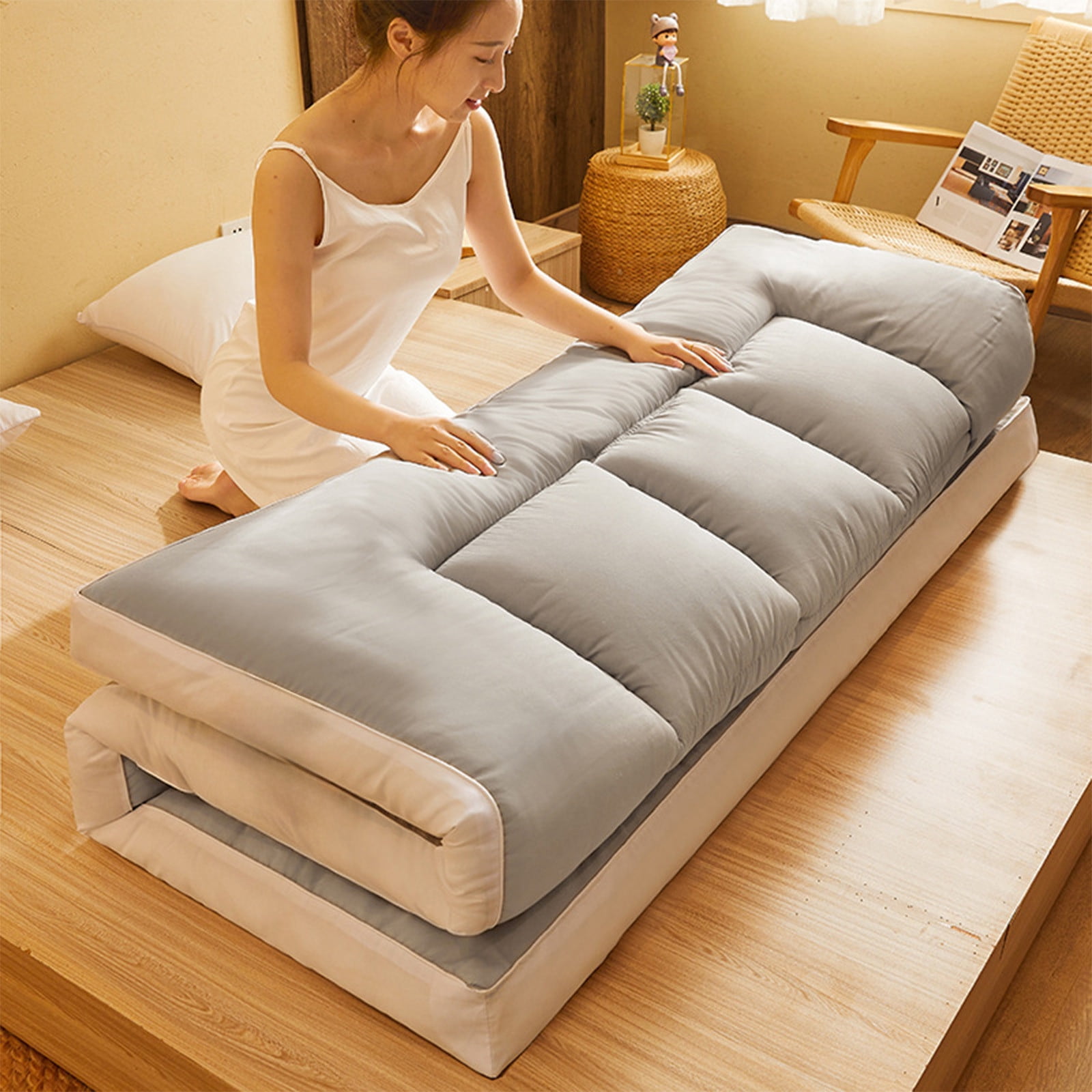 Foldable Twin Size Mattress 39"x79" - Ultra Soft Soy Fiber Mattress for Students,Breathable & Washable,Thickened Support,Lightweight & Portable,Durable Polyester Bed Mattress for Dorm,Home,Travel