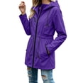thumbnail image 6 of Waterproof Jackets for Women, Long Sleeve Hooded Windbreaker Outerwear with Drawstring Waist & Pockets, Outdoor Travel Wear | VerBelle,Purple XL, 6 of 7