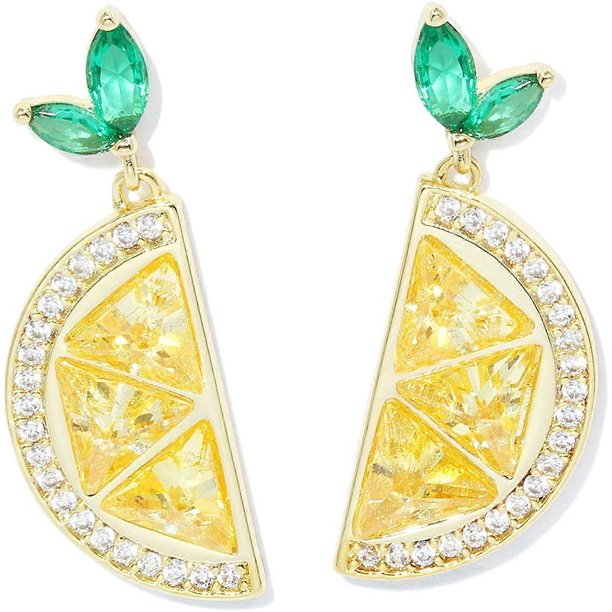 Pendientes UBIUO de limón para mujer, divertidos pendientes colgantes de circonita cúbica con forma de fruta, chapados en oro amarillo de 18 quilates, regalos de joyería para mujeres y niñas, limón -