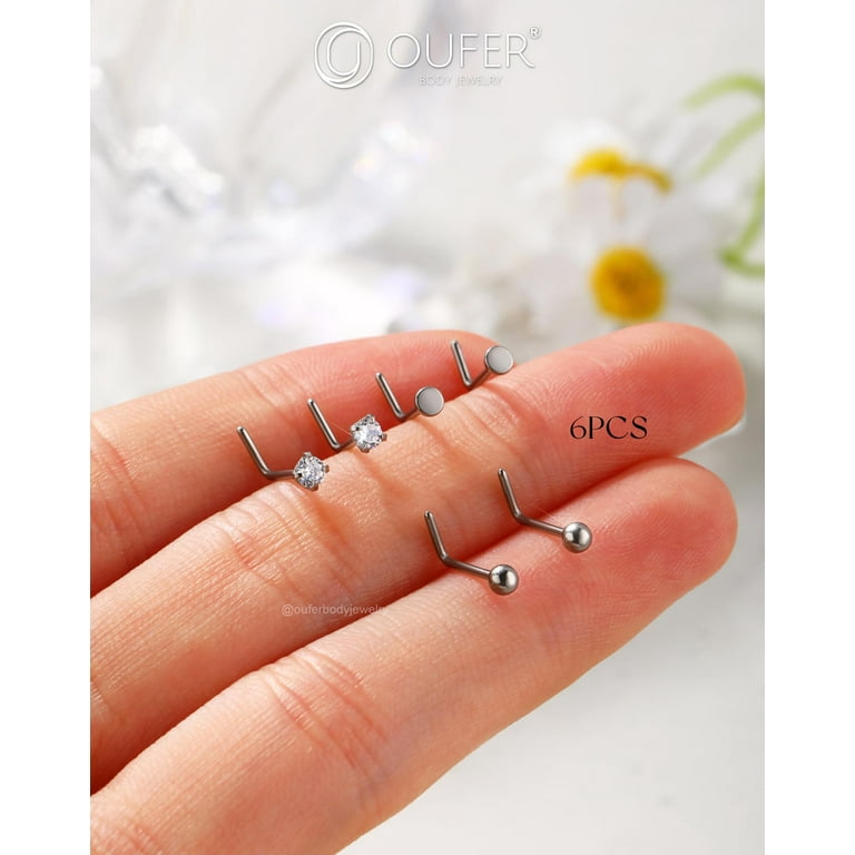 Nose Stud L Shape 18g 20g 22g 3mm Gem Bent Bar Bone Gold