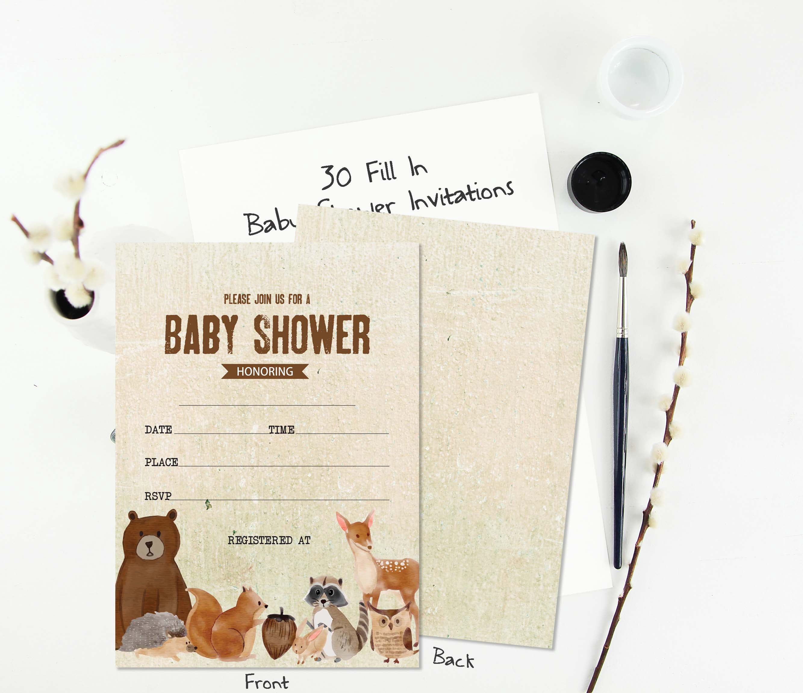 Inkdotpot 30 Fill In StyleBaby Shower Invitation Cards Jungle Animals Gender Neutral Blank Invites