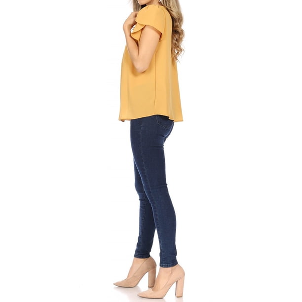 Tops | Pleated Cape Sleeve Plunge Neck Top-844975