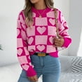 thumbnail image 5 of vigerkar Women's Fall Winter Crew Neck Long Sleeve Cute Heart Pattern Loose Knit Pullover Sweaters Jumper Tops (Pink, M), 5 of 8