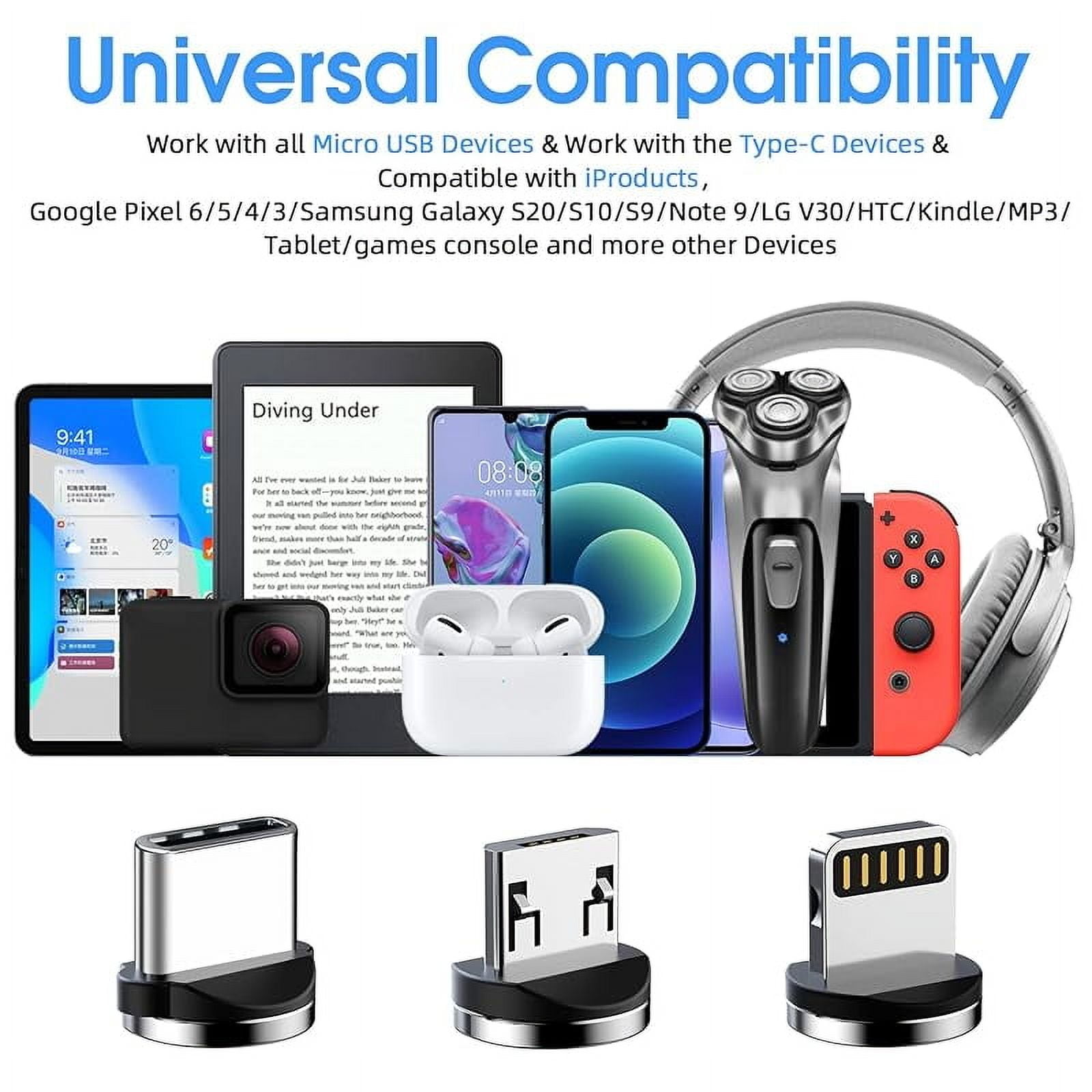 Magnetic charging cable [7-Pack 1. 6ft/3ft/3ft/3ft/6ft/6ft/10ft] 540 ° rotating magnetic phone charger 3 in 1 magnetic cable nylon braided USB charger cable for Micro USB/Type C/iDevice product-black