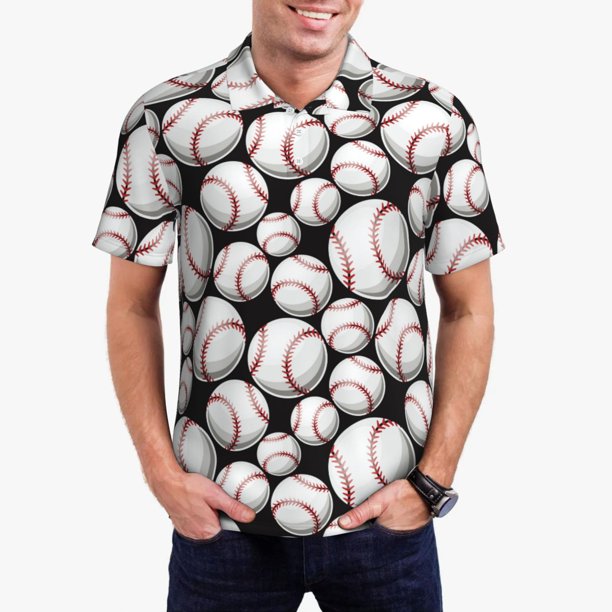Balery Cute Baseball Camisa Polo de Hombre con Estampado, de Manga Corta y Tejido Medio, Camisa Tipo Golf Polo-3X-Large