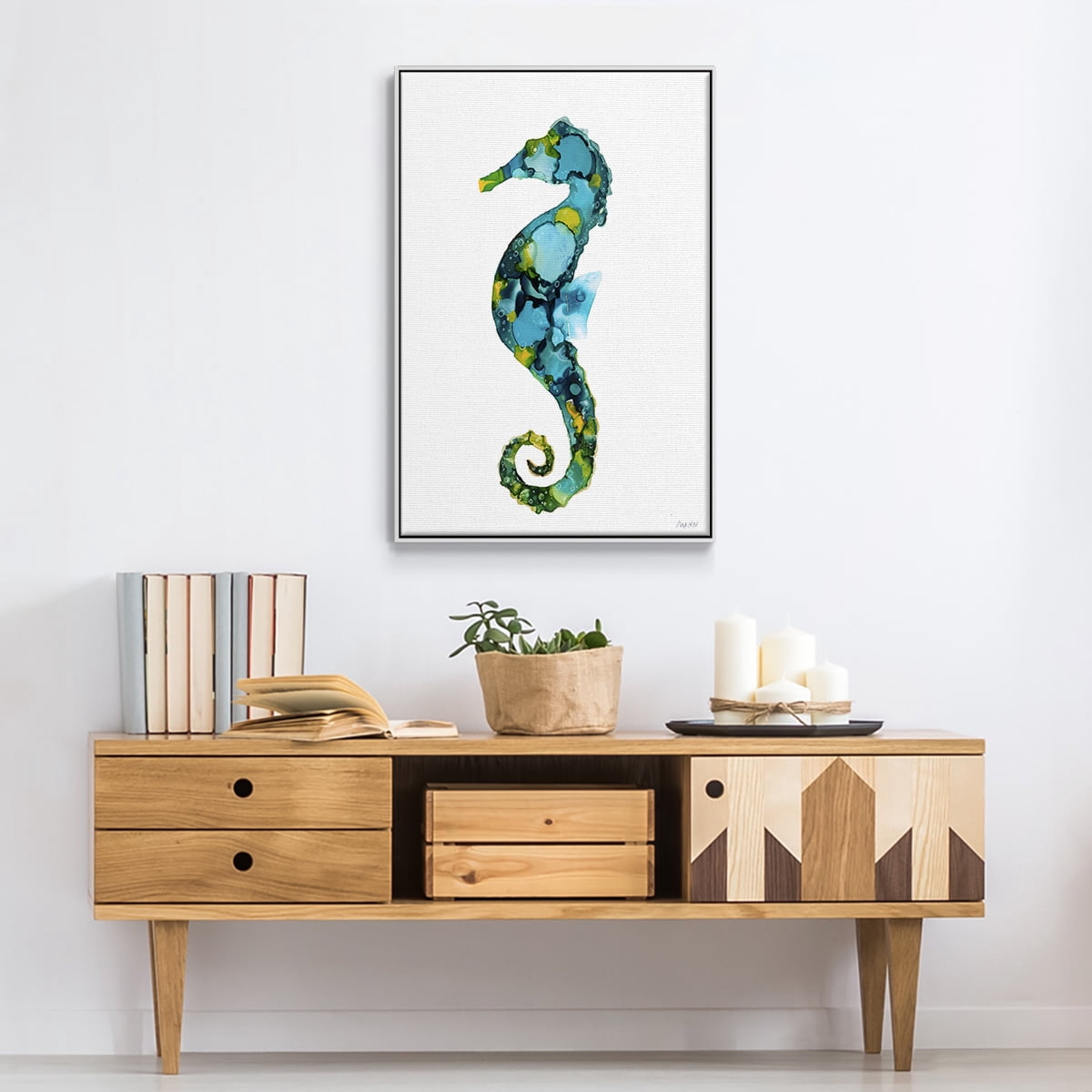 Seahorse Framed Premium Gallery Wrapped Canvas - Ready to Hang - 17 x 25 - White Floating Frame