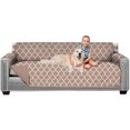 thumbnail image 1 of Original Patent Pending Reversible X-Large Oversized Sofa Protector for Seat Width up to 78 Inch, Furniture Slipcover, 2 Inch Strap, Couch Slip Cover Throw for Dogs, Sofa, Quatrefoil Mocha, 1 of 8