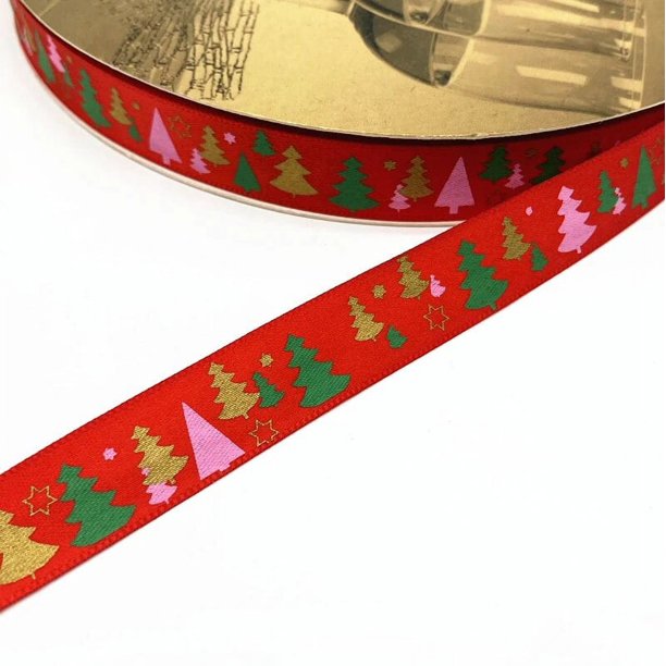 Cinta navideña de 5 yardas y 15mm, cinta satinada de poliéster para envolver regalos, decoración de boda, lazos para el cabello DIY