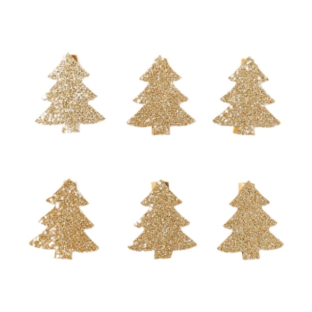 6 etiquetas de madera para colgar en el árbol de Navidad con clips para repisas de chimenea. Árbol dorado