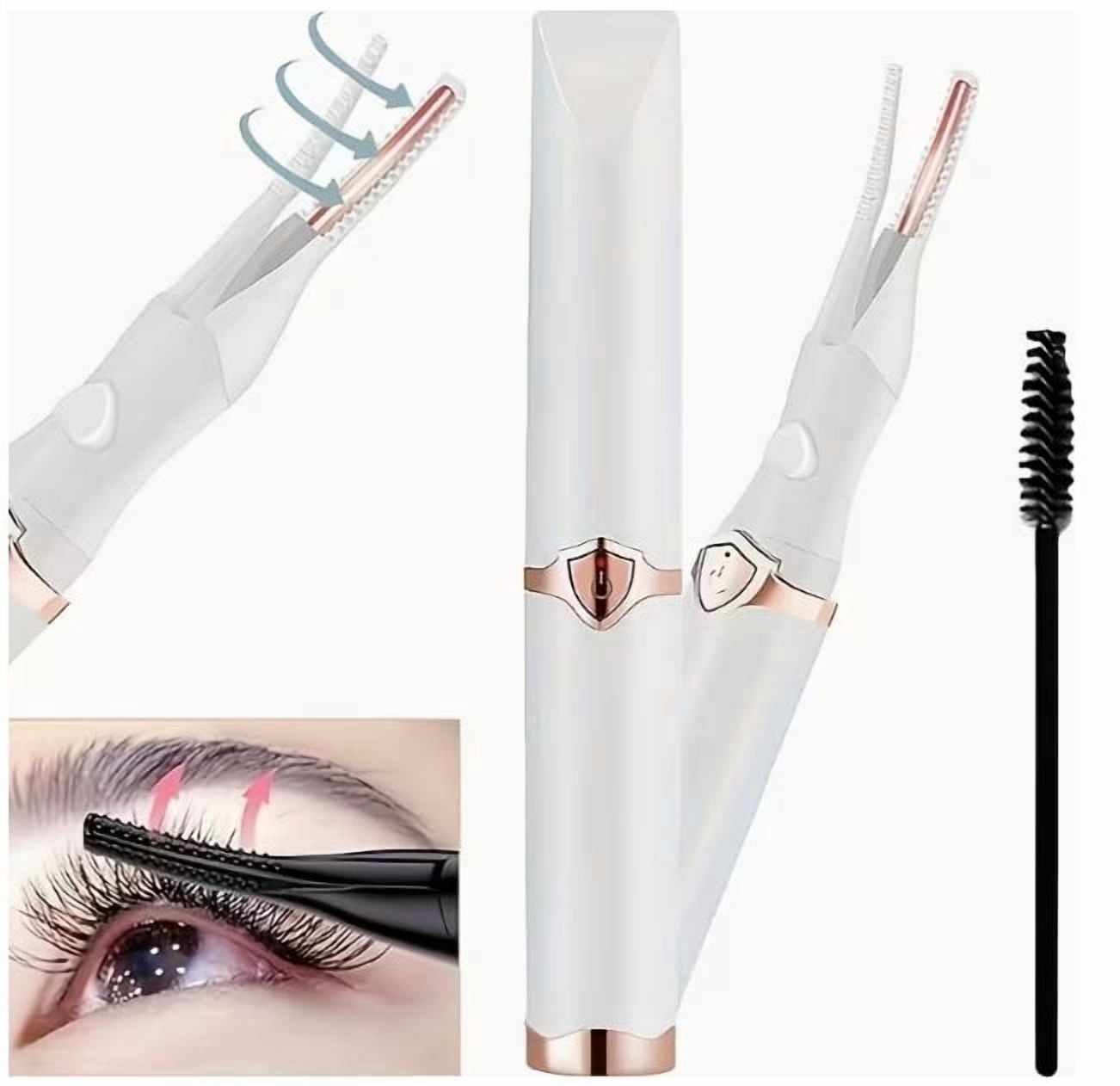 This 2-in-1 heated eyelash curler features a USB rechargeable design, a hook and built-in comb, and 3 different temperature modes for fast and long-lasting curling.