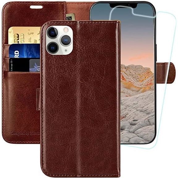 MONASAY Wallet Case Compatible for iPhone 11 Pro Max 5G, 6.5-inch, [Glass Screen Protector Included] [RFID Blocking] Flip Folio Leather Cell Phone Cover with Credit Card Holder