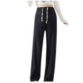 thumbnail image 2 of Lmnyox Flowy High Waist Pants for Women Wide Leg Drawstring Trousers with Pocket Summer Lightweight Palazzo Pants, 2 of 3