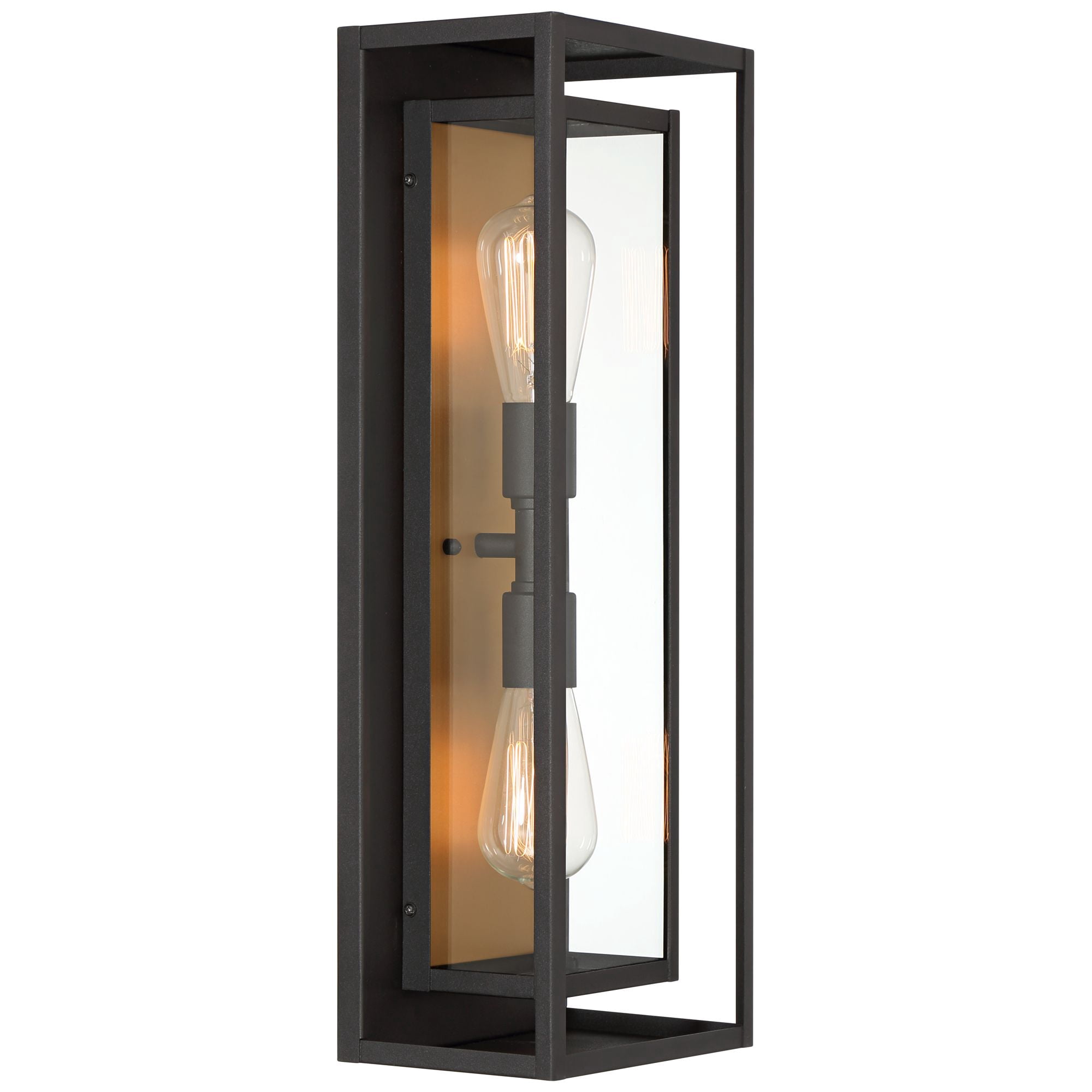 Possini Euro Design Metropolis Mid Century Modern Outdoor Wall Light Fixture Black Gold 22" Clear Glass for Post Exterior Barn Deck House Porch Yard