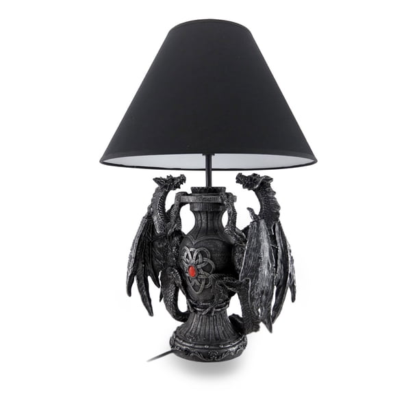 Gothic Guardians of Light Medieval Dragons Resin Table Lamp - Dark
