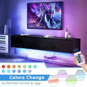 Hommpa Wall Mounted Floating TV Stand with LED Lights Modern Entertainment Center for TVs for up to 65 Media Console TV Unit with Storage Cabinets Black High Gloss for Living Room Bedroom