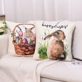 thumbnail image 2 of Set of 4 Decorative Easter Bunny Throw Pillow Covers - Truck Eggs Linen 18 x 18 Inches Pillow Cushion Case for Sofa Couch Bed Home Outdoor Car (18" x 18", Easter/Rabbit), 2 of 6
