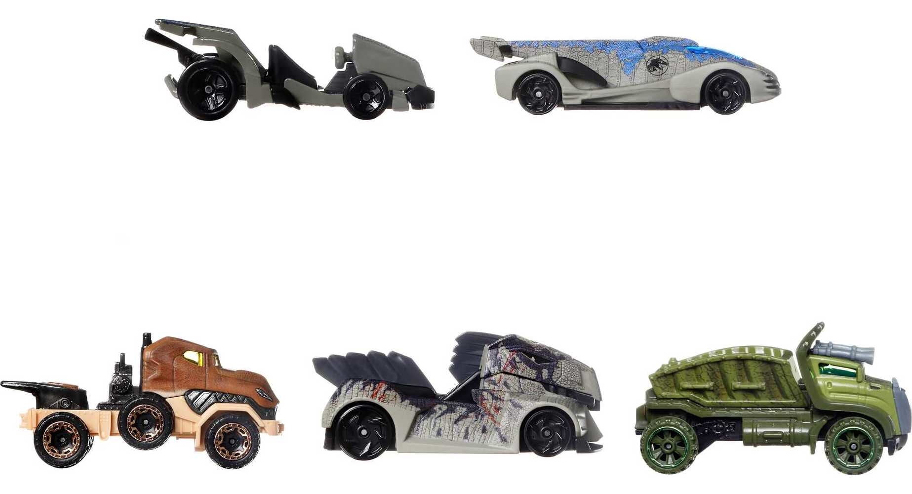 Hot Wheels Jurassic World Dominion Set of 5 Toy Character Cars or