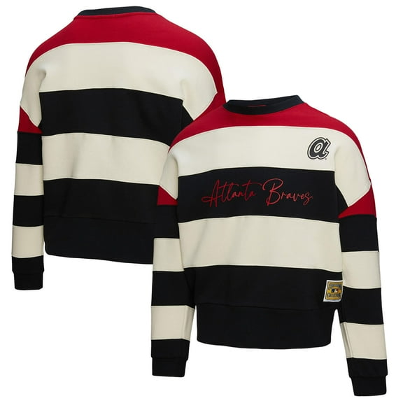Women's Mitchell & Ness  Red/Black Atlanta Braves Cooperstown Collection Blocked Fleece Pullover Sweatshirt