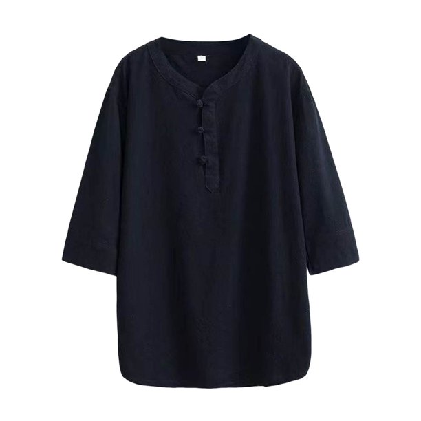 Camiseta de manga corta para hombre - Cuello redondo tipo mandarín - Corte holgado - Verano