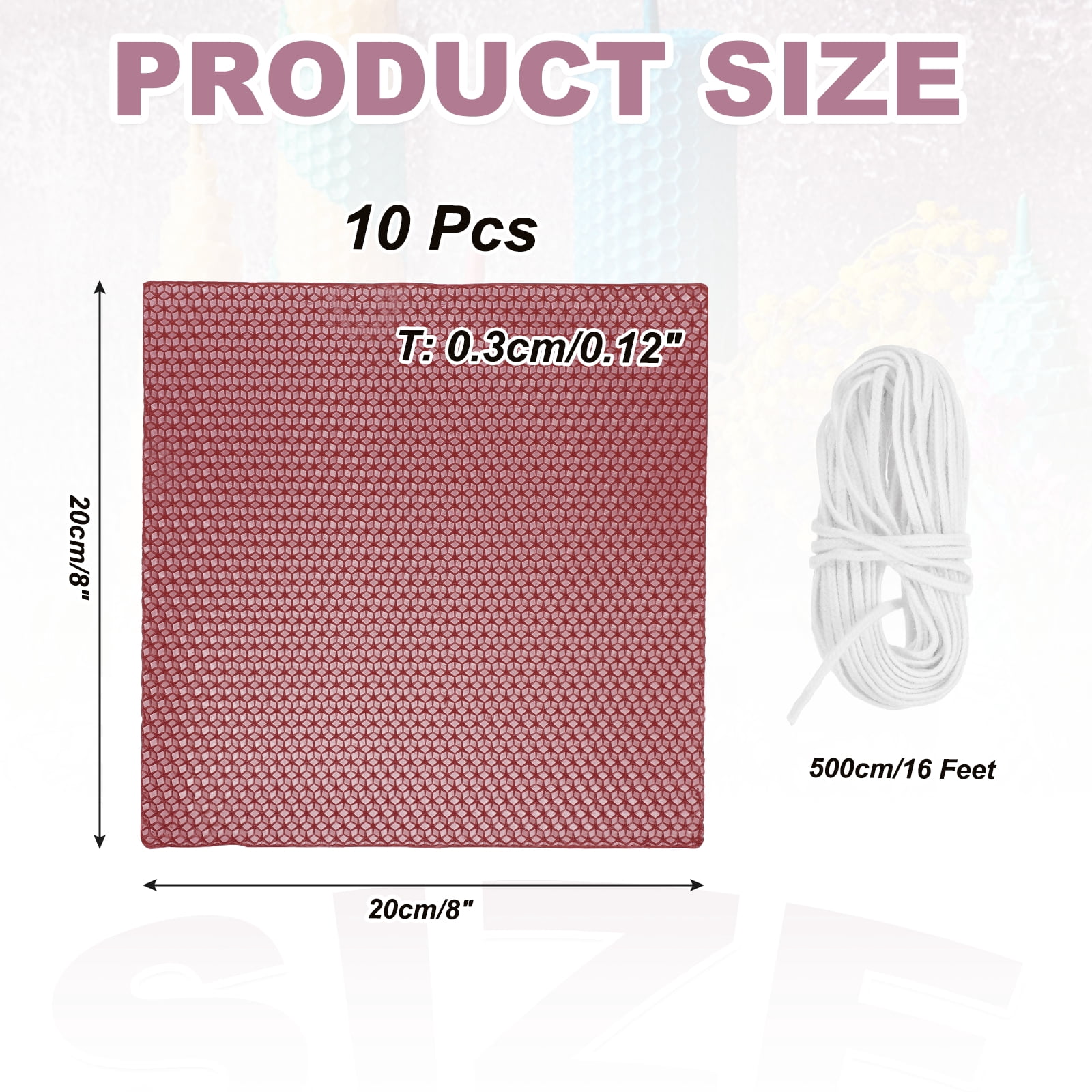 10pcs Beeswax Candle Making Kit, 8"x8" Dark Red Beeswax Sheet with 1pcs Wick