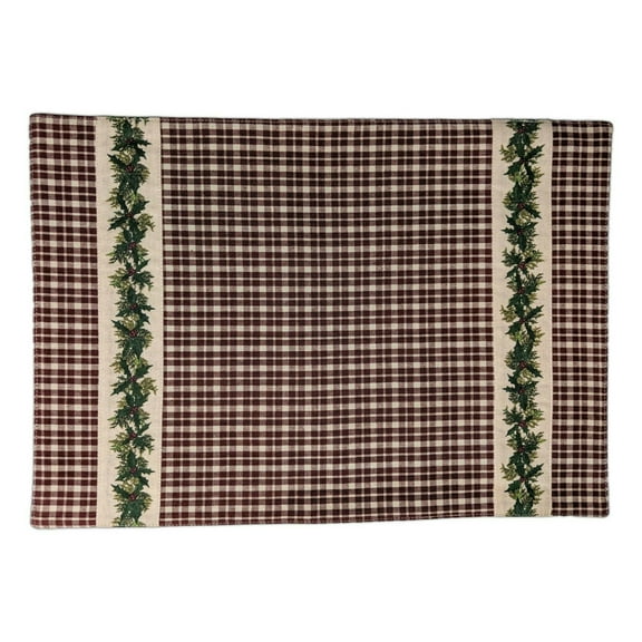 Set of 4 HOLLY 'N' CEDAR Burgundy Check Christmas Placemats, The Country House
