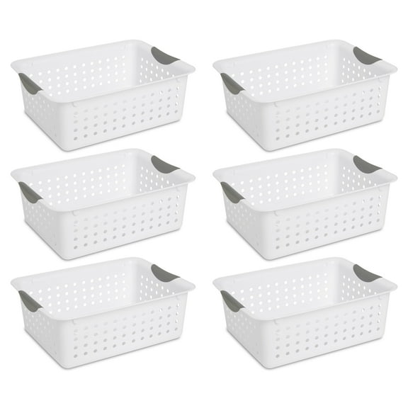 Sterilite Medium Ultra™ Basket, Open Plastic Storage Bin, Versatile Organization Solution, White, 6 Count