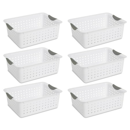 Sterilite Medium Ultra™ Basket, Open Plastic Storage Bin, Versatile Organization Solution, White, 6 Count