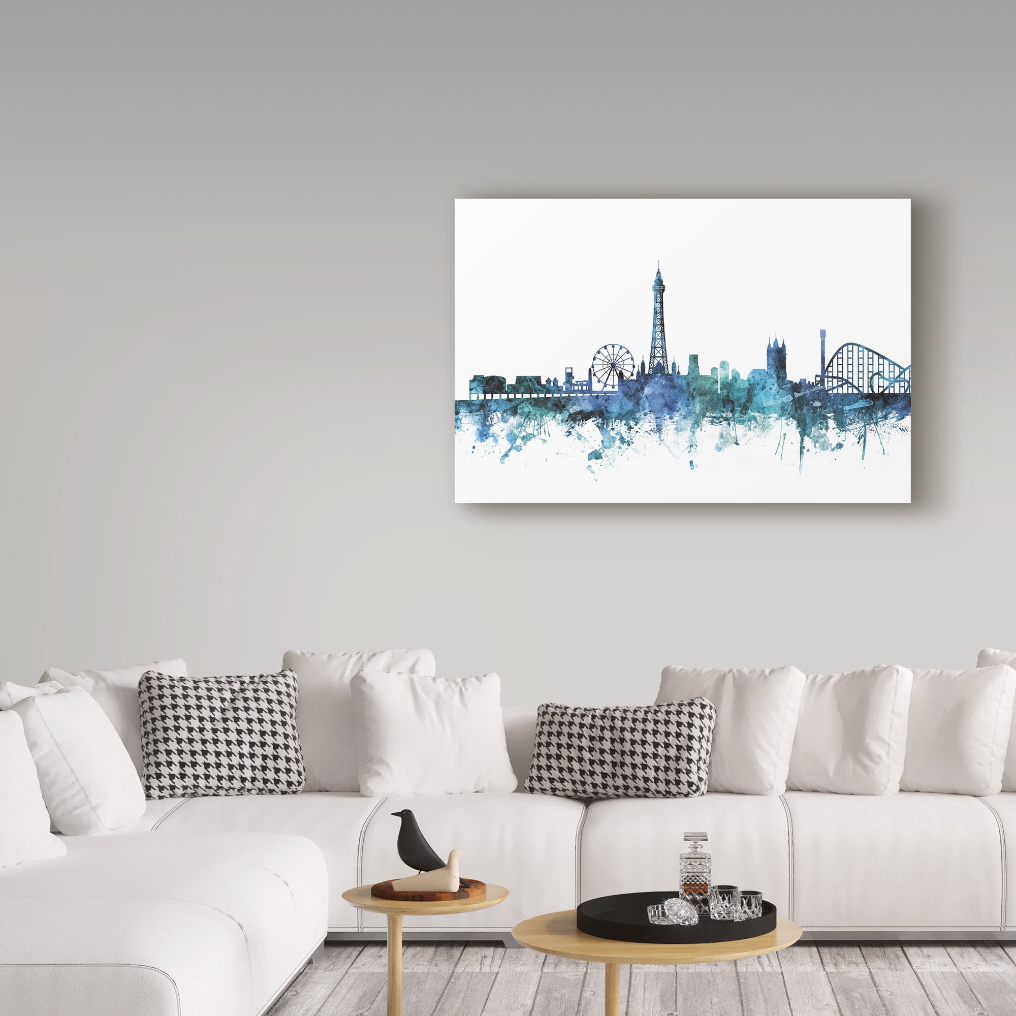 Trademark Fine Art 'Blackpool England Blue Teal Skyline' Canvas Art by Michael Tompsett