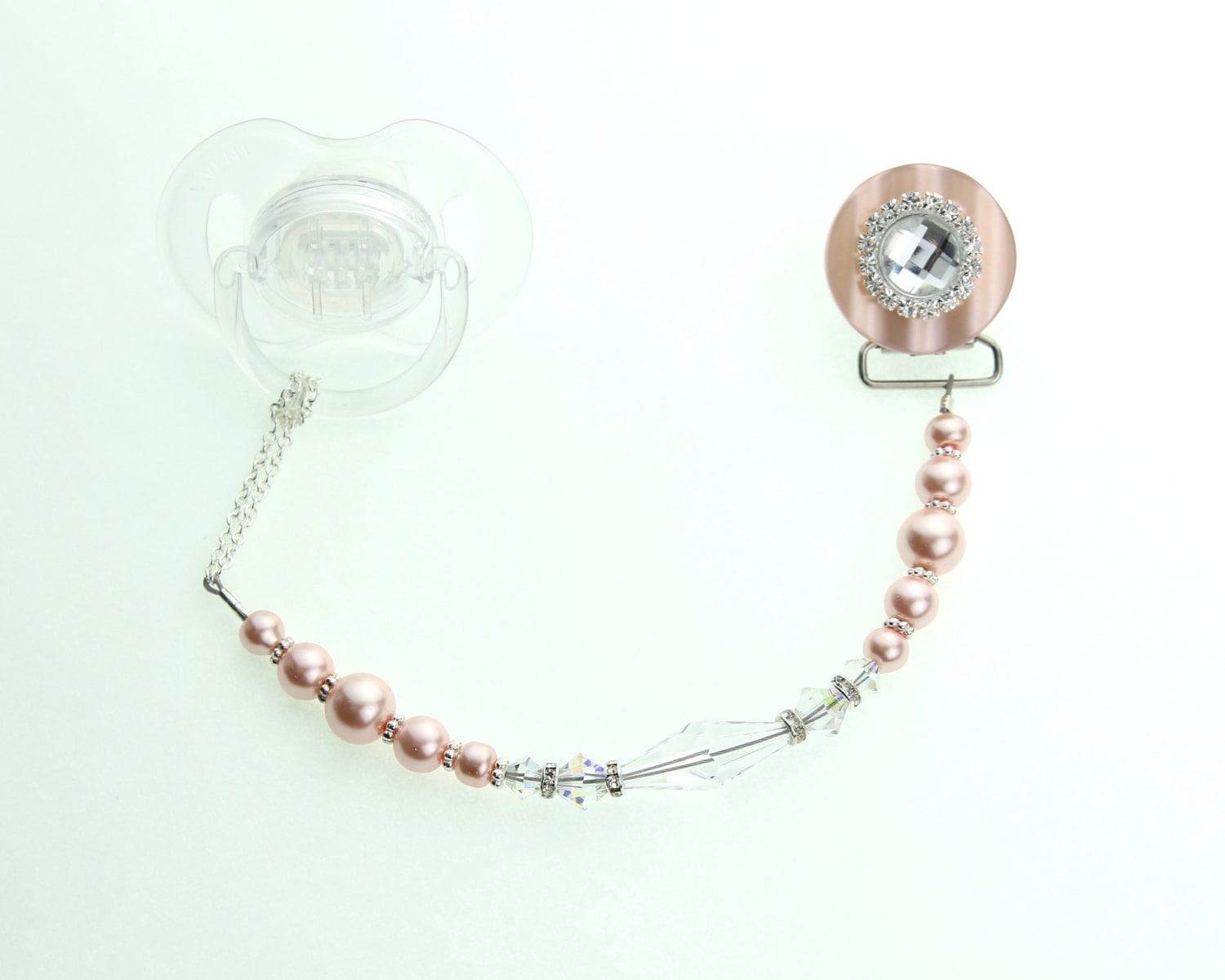 Blingy Swarovski Crystal and Pearl Pacifier Clip