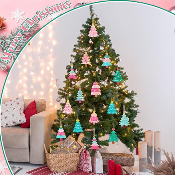Placas Navideñas De Madera 12 adornos navideños colgantes de madera de colores para colgar en el árbol, ideales para fiestas navideñas【B】 Rkxzt