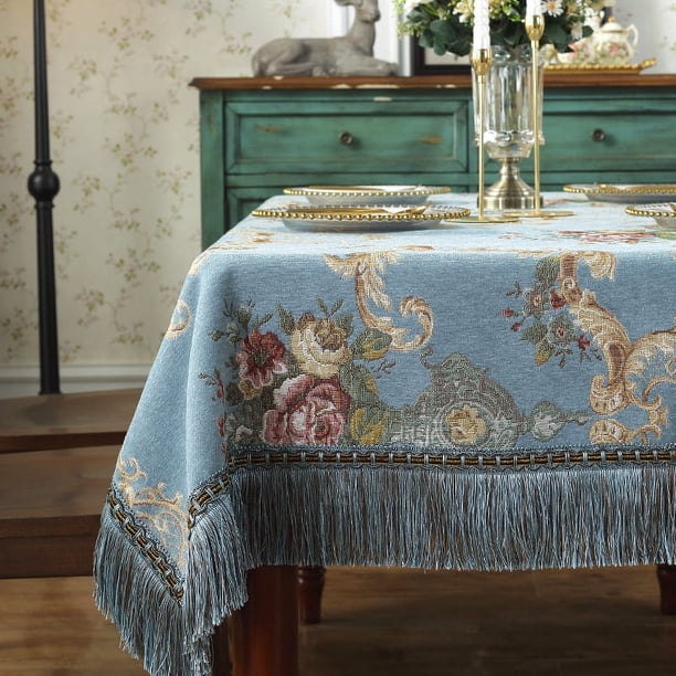 Mantel exclusivo de estilo europeo clásico con borlas y encaje, mantel para mesa de té, mantel para mueble de TV, toalla de generación