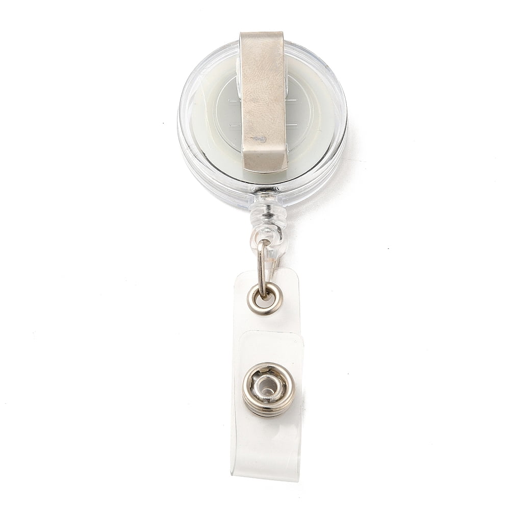 Plastic Retractable Badge Reel Card Holders with Iron Findings Round White Size: about 32mm wide 80mm long 15mm thick Plastic