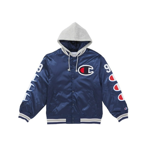 Supreme Men's Champion Hooded Satin Varsity Jacket Navy, from StockX