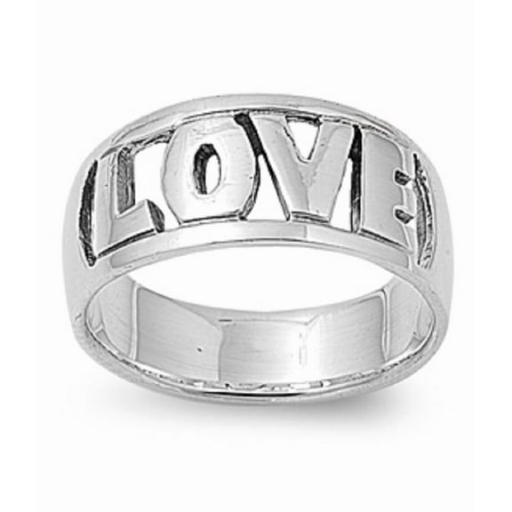 925 Sterling Silver Love Word in Block Ring Size 8