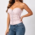thumbnail image 4 of LEAVINGSUO Corset Tops for Women Vintage Strapless Lace Shaping Top Sheer Floral Mesh Hook Front Boned Slim Waist Bustier Club Daily Outfit Pink S, 4 of 5