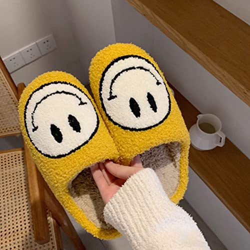 Pantuflas de cara sonriente retro Fuzzy Fluffy Cute House Home Shoes Memory Foam Soft Plush Warm Indoor Slides Winter Fur Zuecos para mujeres y hombres (Amarillo, 37/38) oso de fresa necesidades diarias