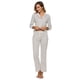 thumbnail image 4 of Conjunto de pijama de manga larga con botones y pantalones para mujer, color blanco, 4 of 5