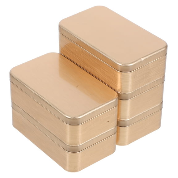 TEHAUX Set of 5 Decorative Golden Metal Tin Boxes for Jewelry Storage and Small Item Organization