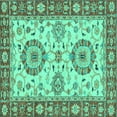 thumbnail image 1 of Ahgly Company Machine Washable Indoor Square Oriental Turquoise Blue Traditional Area Rugs, 7' Square, 1 of 4