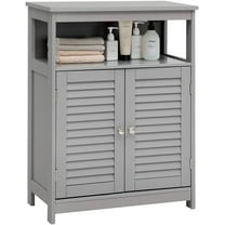 Giantex Bathroom Floor Storage Cabinet, Multifunctional Free Standing Storage Cabinet with Double Shutter Doors and Adjustable Shelf, 23.5 x 12 x 31.5 inches (Grey)