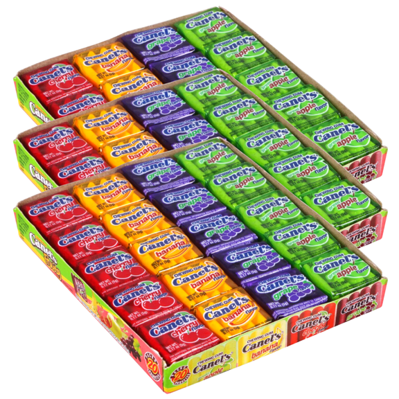 Canels Fruit Tasting Gum Green Apple Grapes Banana Cherry Flavored Kids Fruity Chewing Gums Party Favor Treats Stocking Stuffer Gifts on Birthday Christmas Halloween, 20ct Each Box - Set of 3