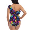 thumbnail image 5 of Gukieu mushroom rainbow color Skull Print One-shoulder Ruffled One-piece Swimsuit with Removable Chest Pads and Tummy-control Swimsuit for Women-X-Large, 5 of 6