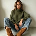 thumbnail image 5 of Women's Turtleneck Knit Sweaters Long Sleeve Pullover Tops, Casual Relaxed Fit Textured Sweater Shirts for Daily Wear, 5 of 5
