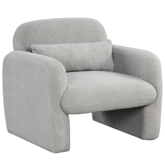 Giantex Modern Accent Chair, Fabric Upholstered Armchair w/Waist Pillow, Comfy Reading Single Sofa, Grey