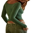 thumbnail image 4 of T-shirt Skinny Basique Décontracté pour Femmes Manches Longues Col Carré Ajusté Blouse Crop Tops, 4 of 5