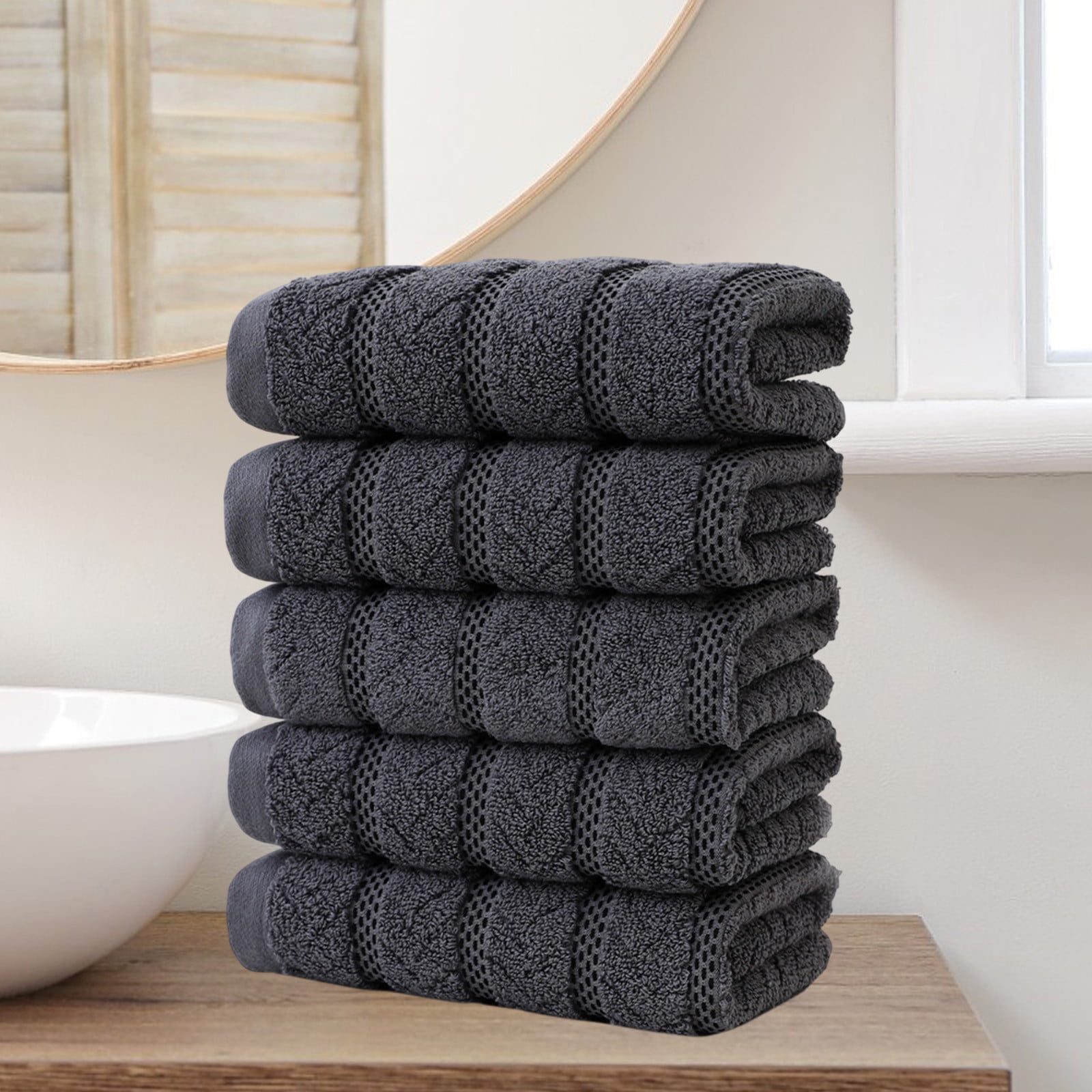 COM1950s Cotton Towels 5 Pack,Highly Absorbent Bath and Face Towels,Soft Washcloths 29X13 Inches,Quick Drying Spa Towel Set for Bathroom,Travel